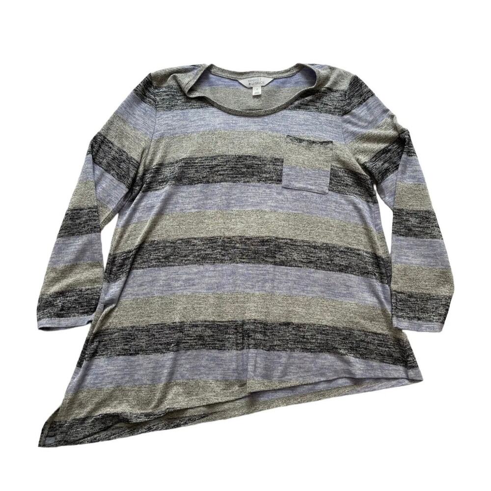 Market & Spruce Vreelan Pocket Stripe Long Sleeve Top Asymmetrical Size Medium - Picture 4 of 12